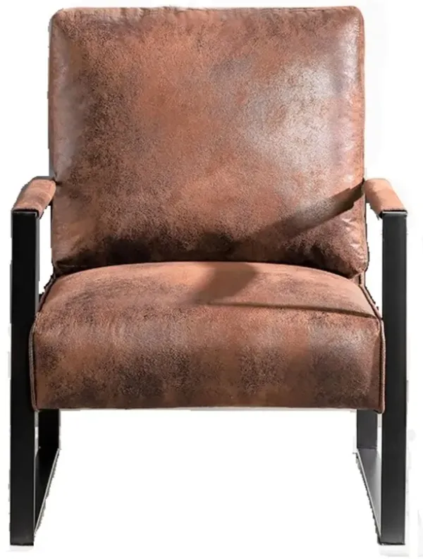 Classic Mid Century Modern Accent Chair With Durable Square Metal Frame, Armchair For Living Room, Bedroom, Home Office Spotted Microfiber Upholstery - Brown