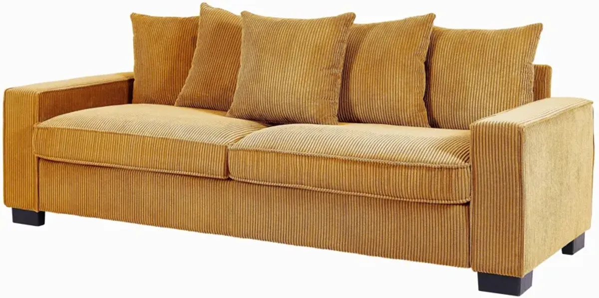 Luxe Corduroy Sofa With 5 Matching Toss Pillows, Sleek Design, Spacious And Comfortable 3 Seater Couch