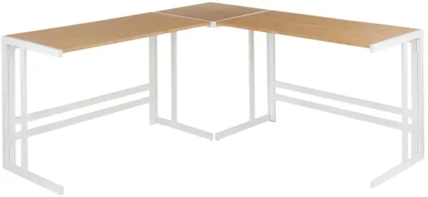 Roman - Industrial L Shaped Desk - White / Natural
