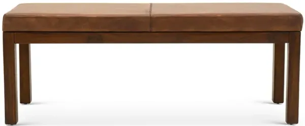 Austin - Antique Leather Bench With Lines - Antique Brown / Brown / Rustic / Tan