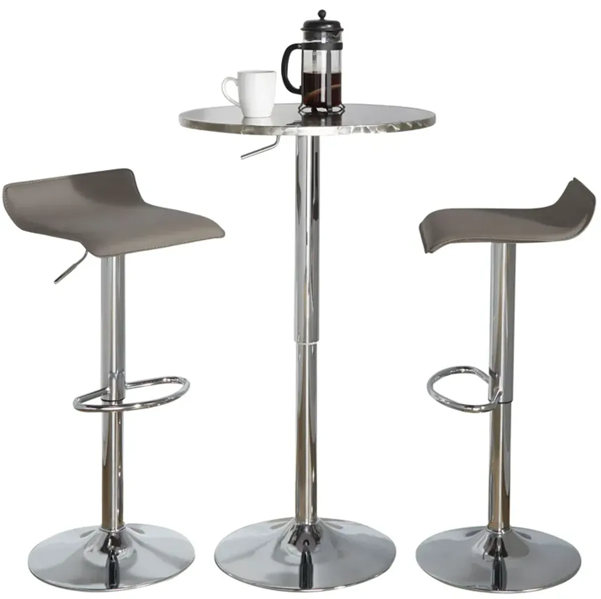 Ale - 3 Piece Bar Set Bistro Round Contemporary Adjustable Oval Footrest