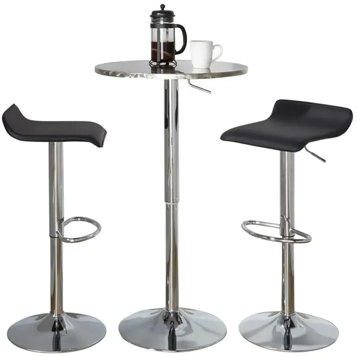 Ale - 3 Piece Bar Set Bistro Round Contemporary Adjustable Oval Footrest