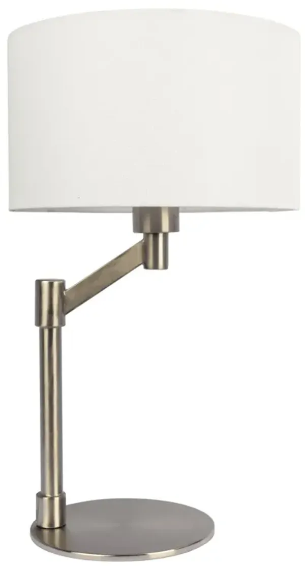 Horizon - Table Lamp With On / Off Switch Curved Base Linen Shade - Brushed Nickel / Silver / White