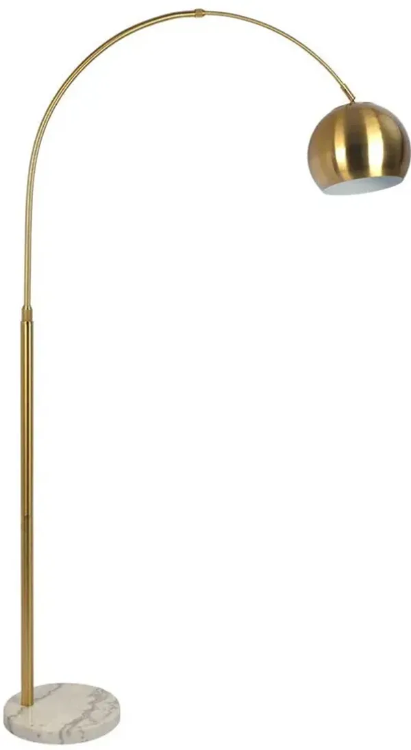 Oasis - Long Arm Gold Adjustable Floor Lamp With Round Marble Base - Gold / White Marble