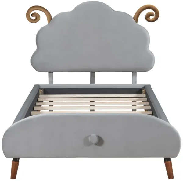 Upholstered Platform Bed With Sheep Shaped Headboard