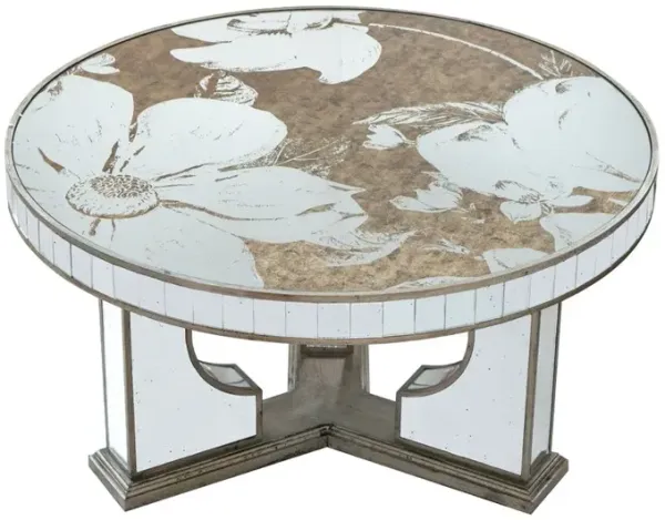 Round Table With Elegant Foral Design And Mirrored