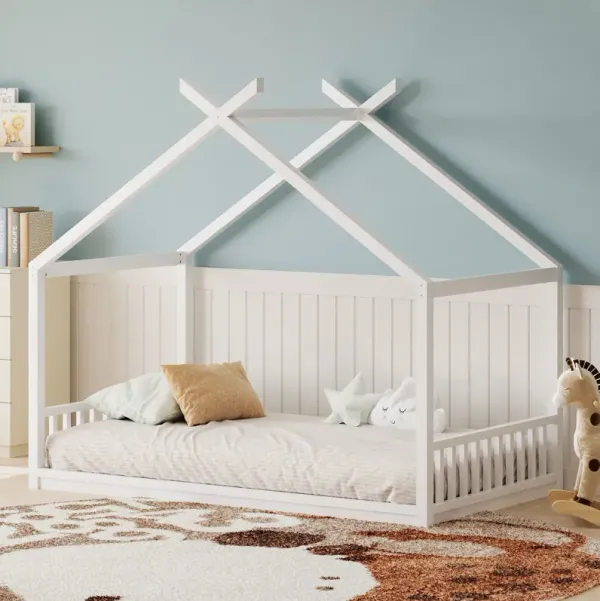 Montessori Style House Bed For Kids, Floor Bed Frame With Headboard And Footboard