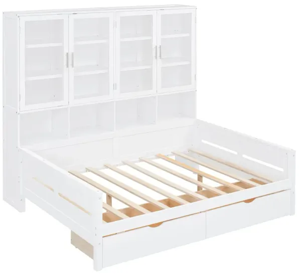 Daybed With Glass Door Storage Cabinets, Built In LED Lighting And Shelves