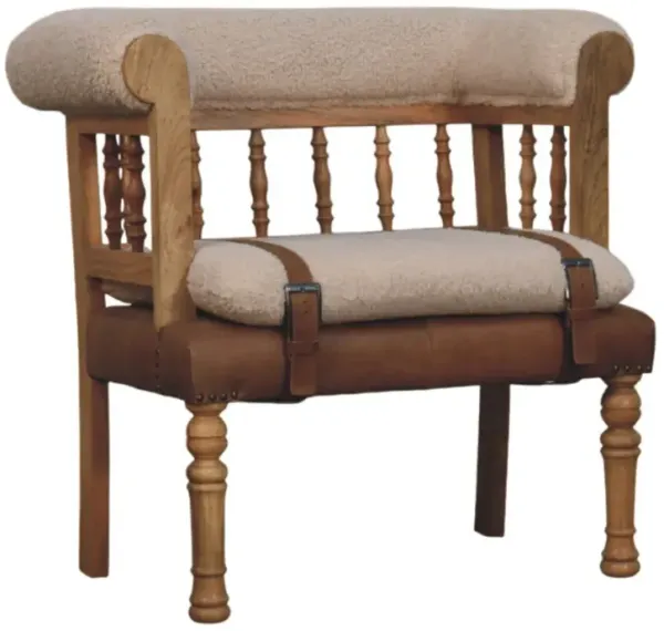 Strapped Hallway Boucle Bench - Beige / Brown