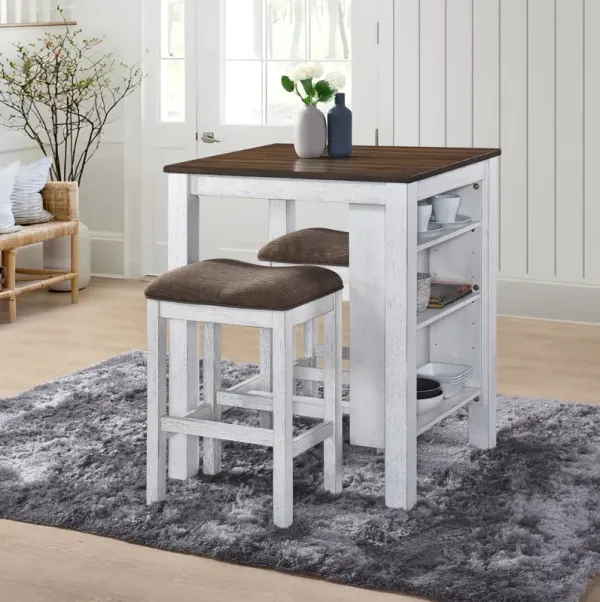 3 Pieces Counter Set Storage Space For Small Space Modern Farmhouse Design Retro Design Easy To Assembly - Antique Dark Oak / Antique White