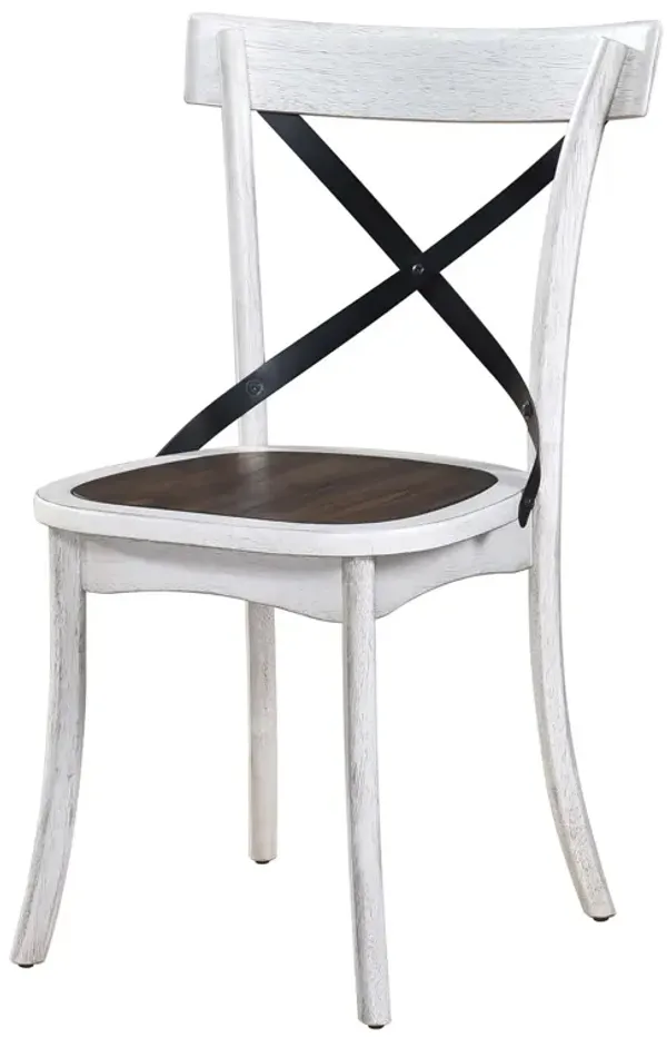 2 Pieces Set Dining Side Chair Rustic Modern Farmhouse Design Retro Design With Metal X Design - Antique Dark Oak / Antique White