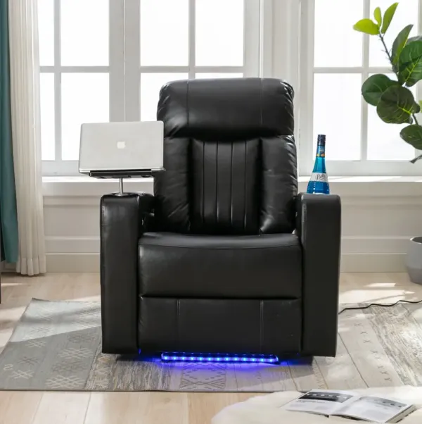 Premium Power Recliner & Storage Arms, Cupholders, Swivel Tray Table And Cell Phone Stand - Black