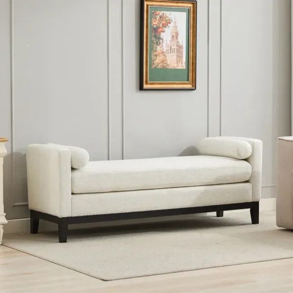 Elegant Upholstered Bench With 2 Bolster Pillows