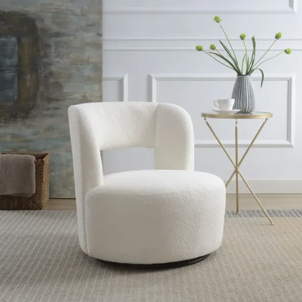 Swivel Comfy Round Barrel Chair With Soft Teddy Fabric For Living Room