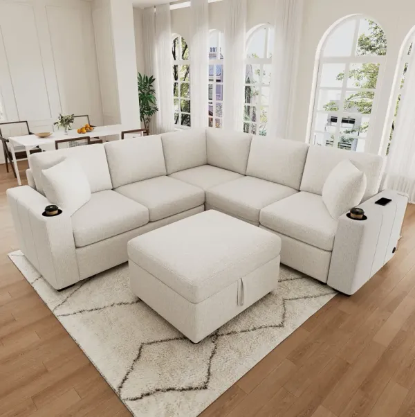 Sectional Sofa Convertible Pull-Out Sofa Bed With A Movable Storage Ottoman For Living Room