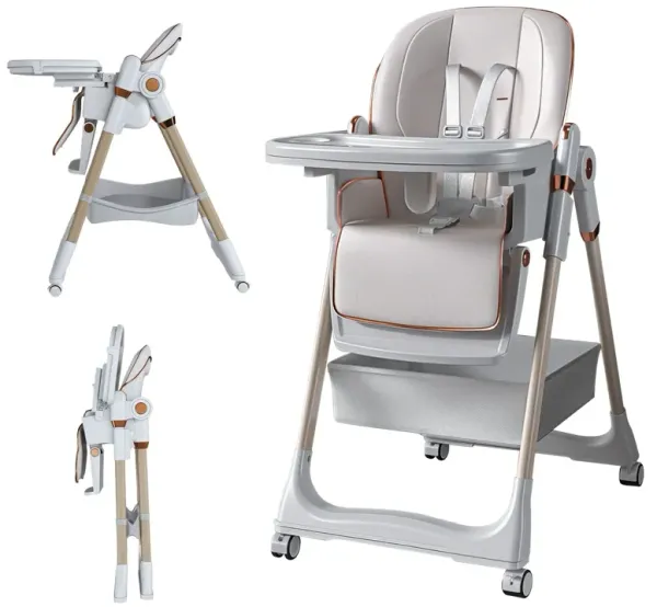 Adjustable Baby High Chair 0-6 Years, Portable Infant Feeding Seat With Safety Belt, Silent Lockable Wheels