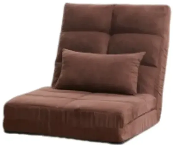 Modern Triple Fold Down Metal Frame Sofa Bed With 5 Reclining Positions And Pillow - Adjustable Upholstered Floor Couch For Gaming Or Guest Room - Brown