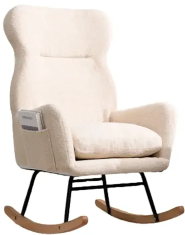 Modern Teddy Fabric Rocking Chair With High Backrest And Armrests Lounge Accent Chair For Living Room - Beige