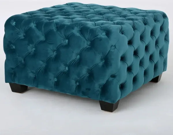 Unwind Upholstered Square Ottoman With Button Tufted Diamond Stitch - Teal