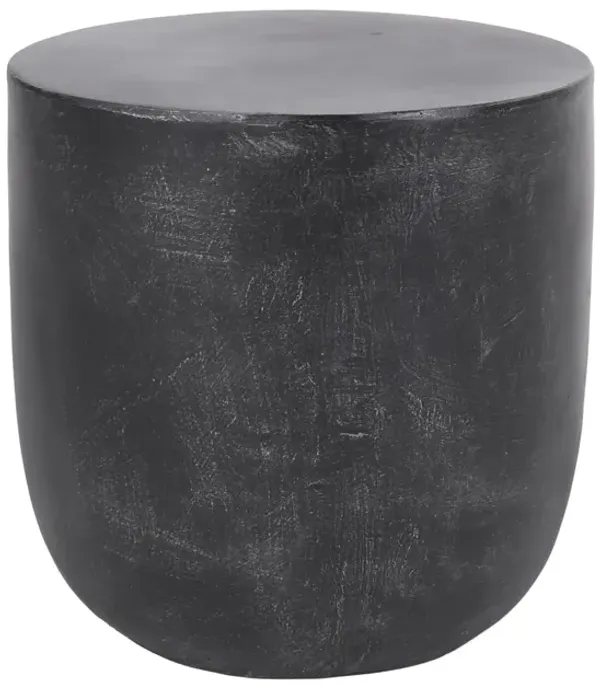 Outdoor Lightweight Concrete End Table With Natural Texture - Matte Black