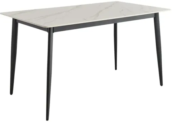Mid Century Modern Dining Table Round White Sintered Stone Top Heavy Duty Metal Legs Waterproof Surface For Kitchen Dining Room Or Office Furniture - White / Black