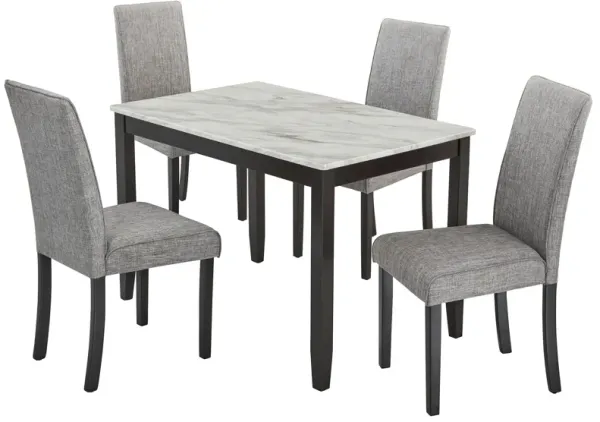 Modern 5 Piece Dining Set With Faux Marble Tabletop For Kitchen Or Dining Room - White / Dark Espresso