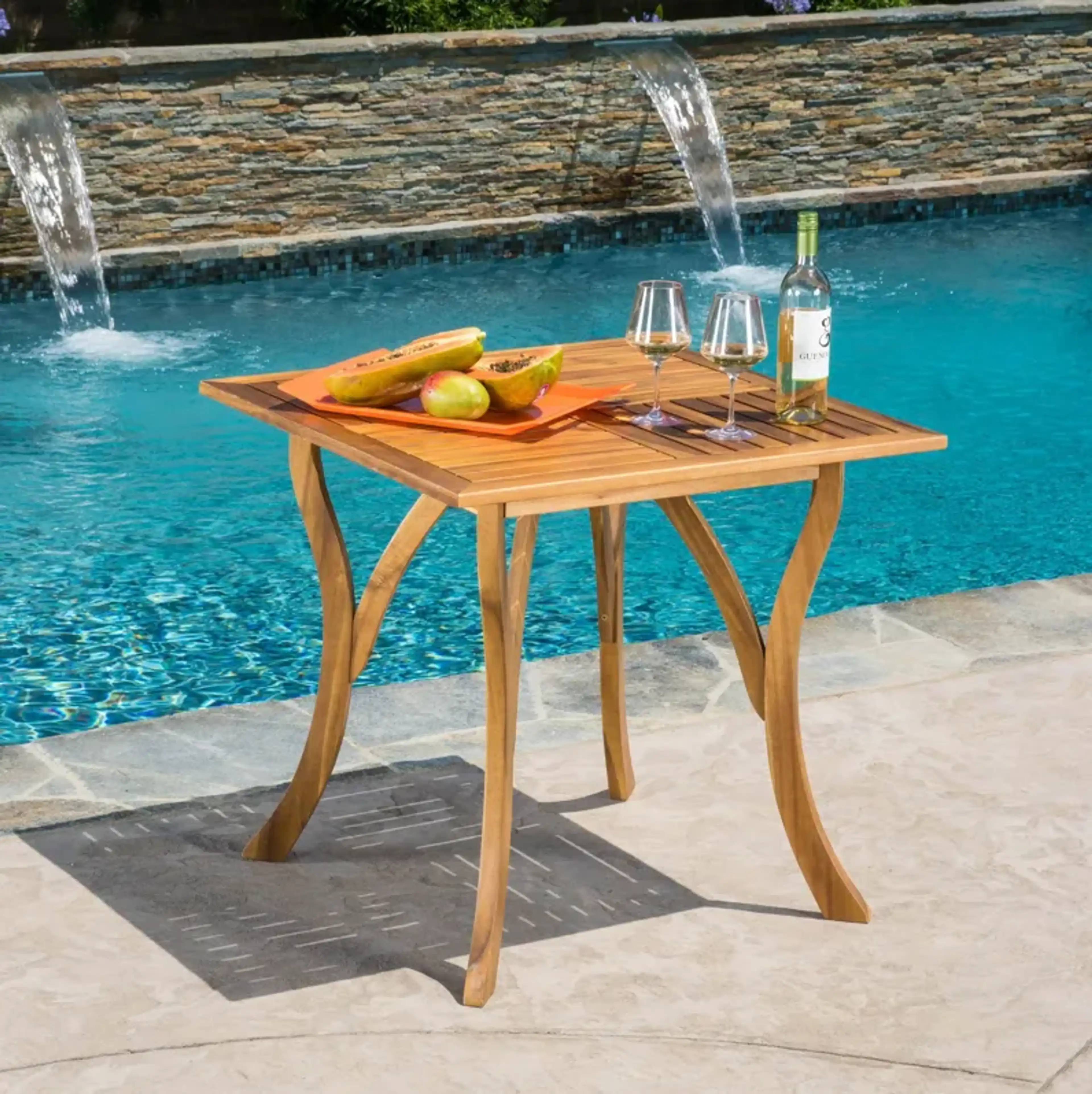 Outdoor Rectangular Table With Curved Legs And Perpendicular Wooden ...