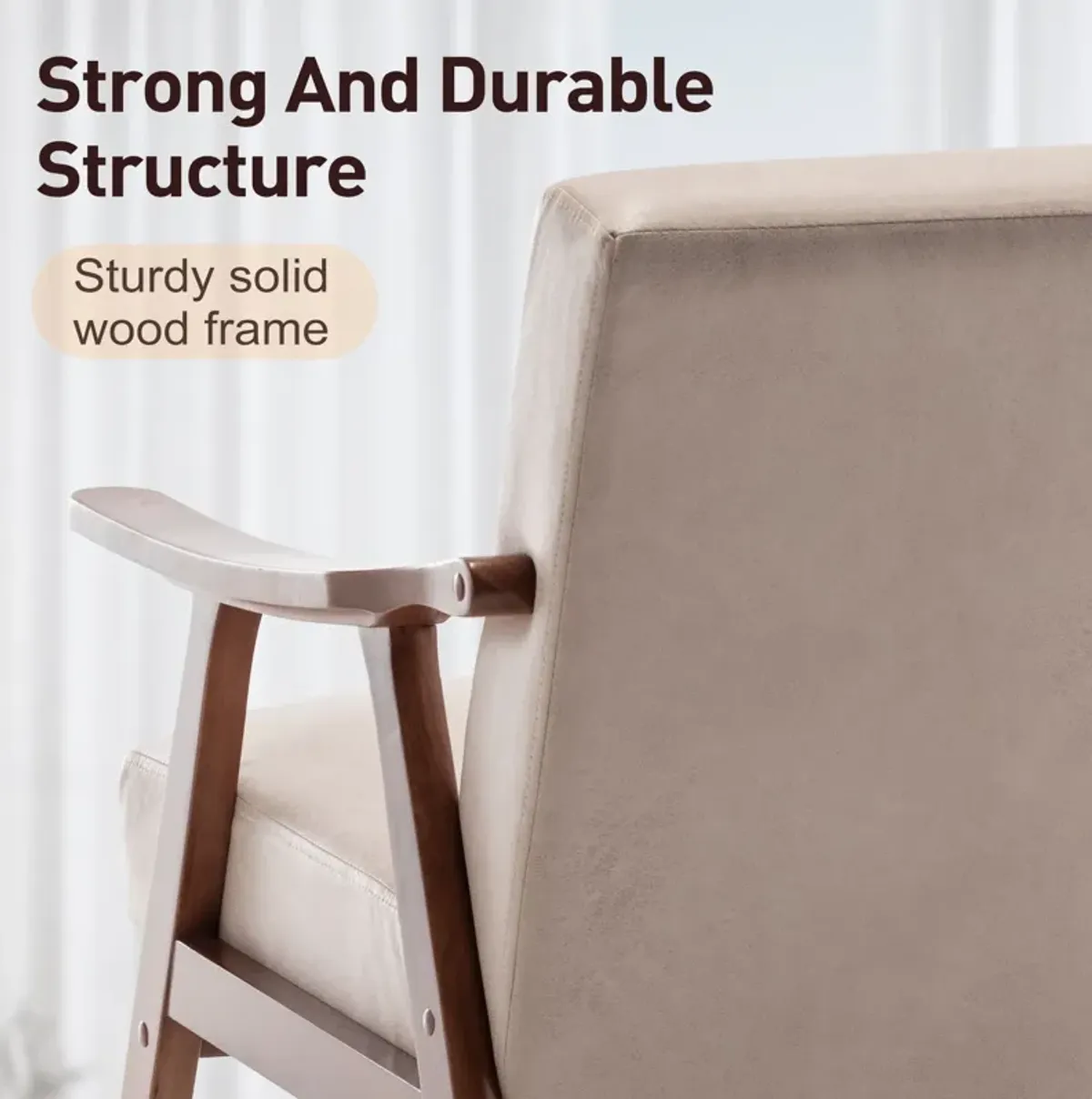 Mid Century Modern Accent Chair With Solid Wood Frame And Extra Thick Backrest