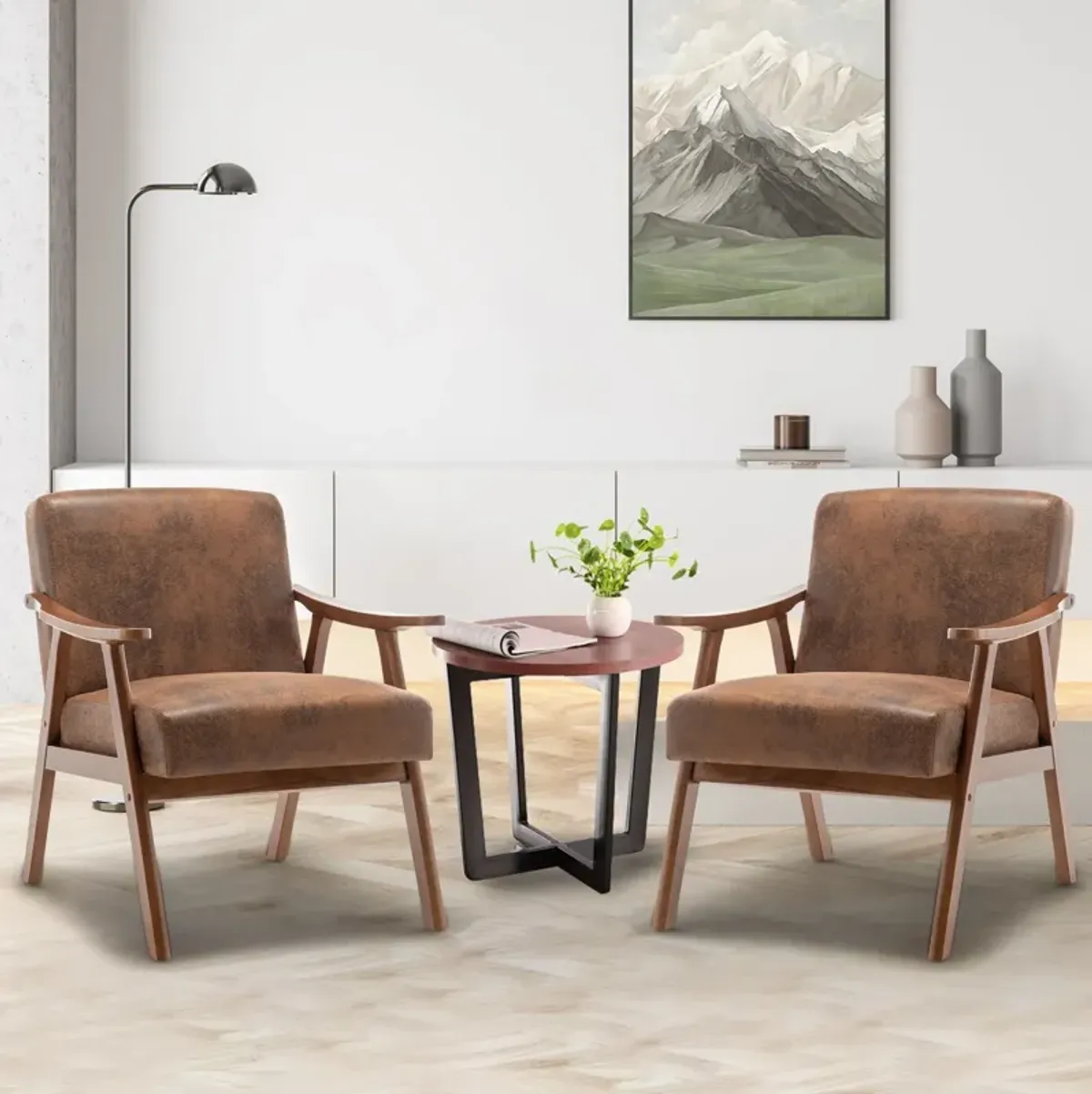 Mid Century Modern Accent Chair With Solid Wood Frame And Extra Thick Backrest