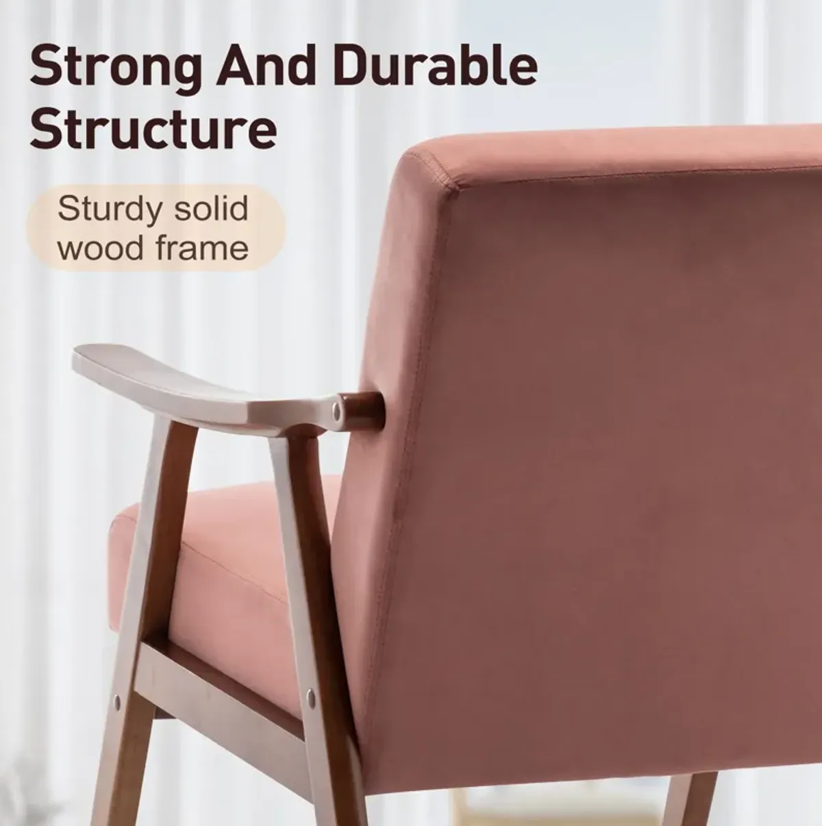 Mid Century Modern Accent Chair With Solid Wood Frame And Extra Thick Backrest