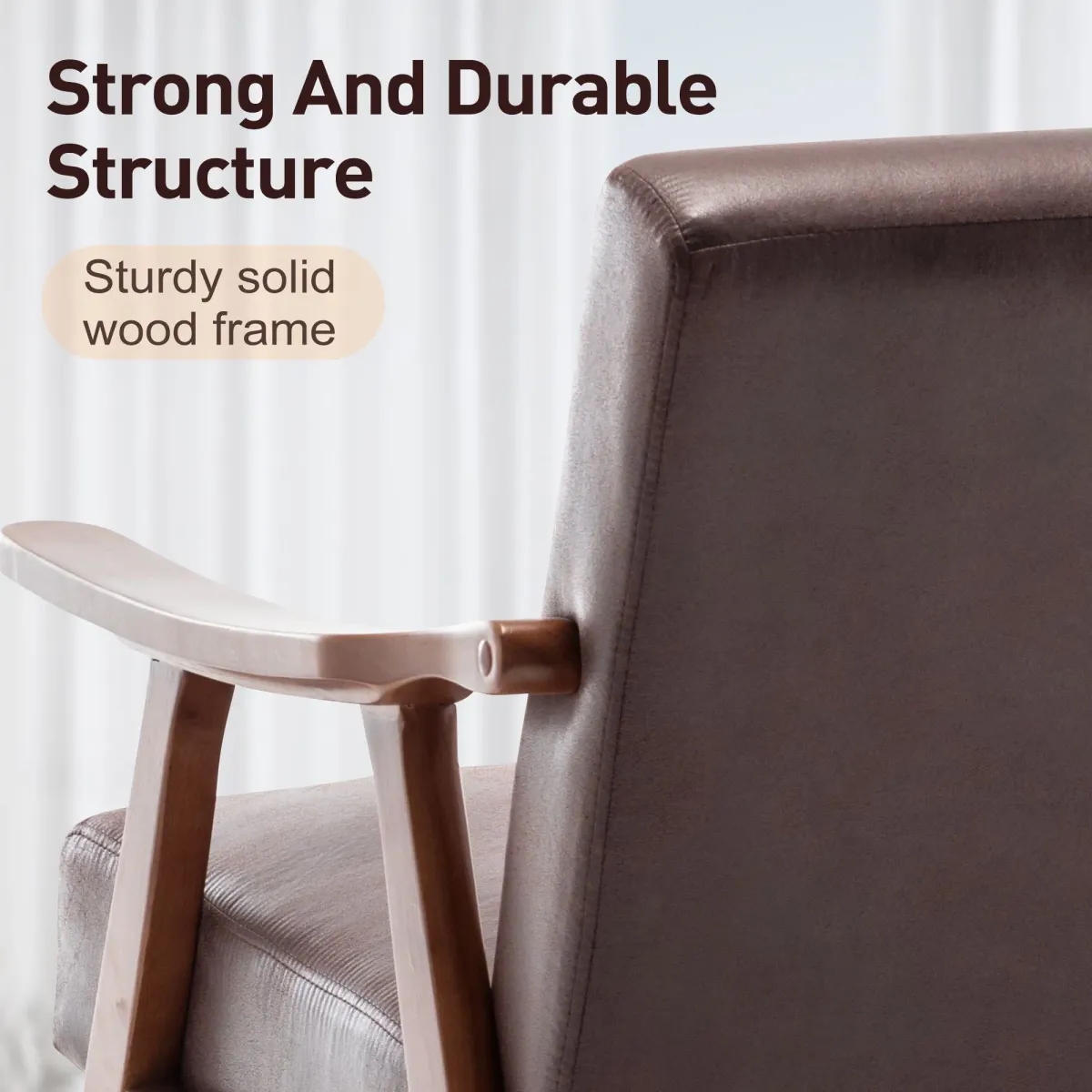 Mid Century Modern Accent Chair With Solid Wood Frame And Extra Thick Backrest