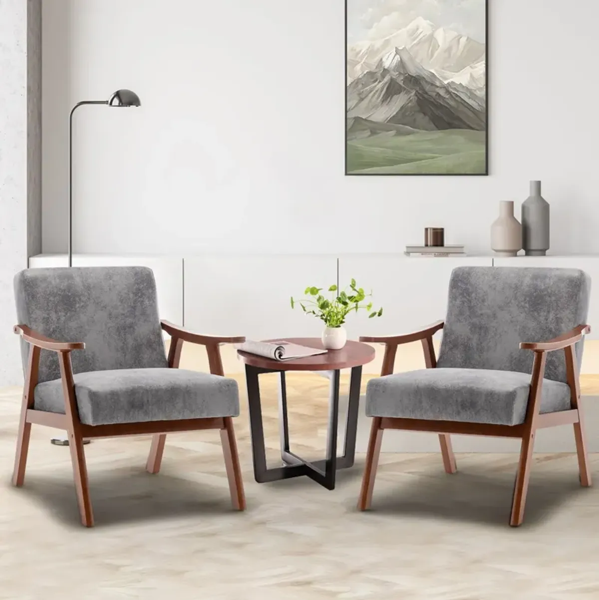 Mid Century Modern Accent Chair With Solid Wood Frame And Extra Thick Backrest