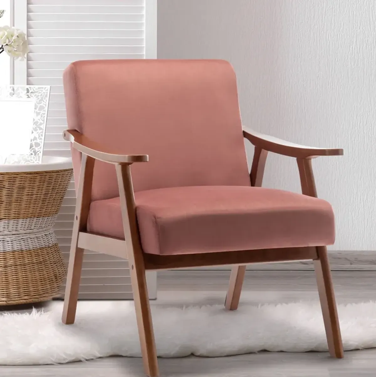 Mid Century Modern Accent Chair With Solid Wood Frame And Extra Thick Backrest