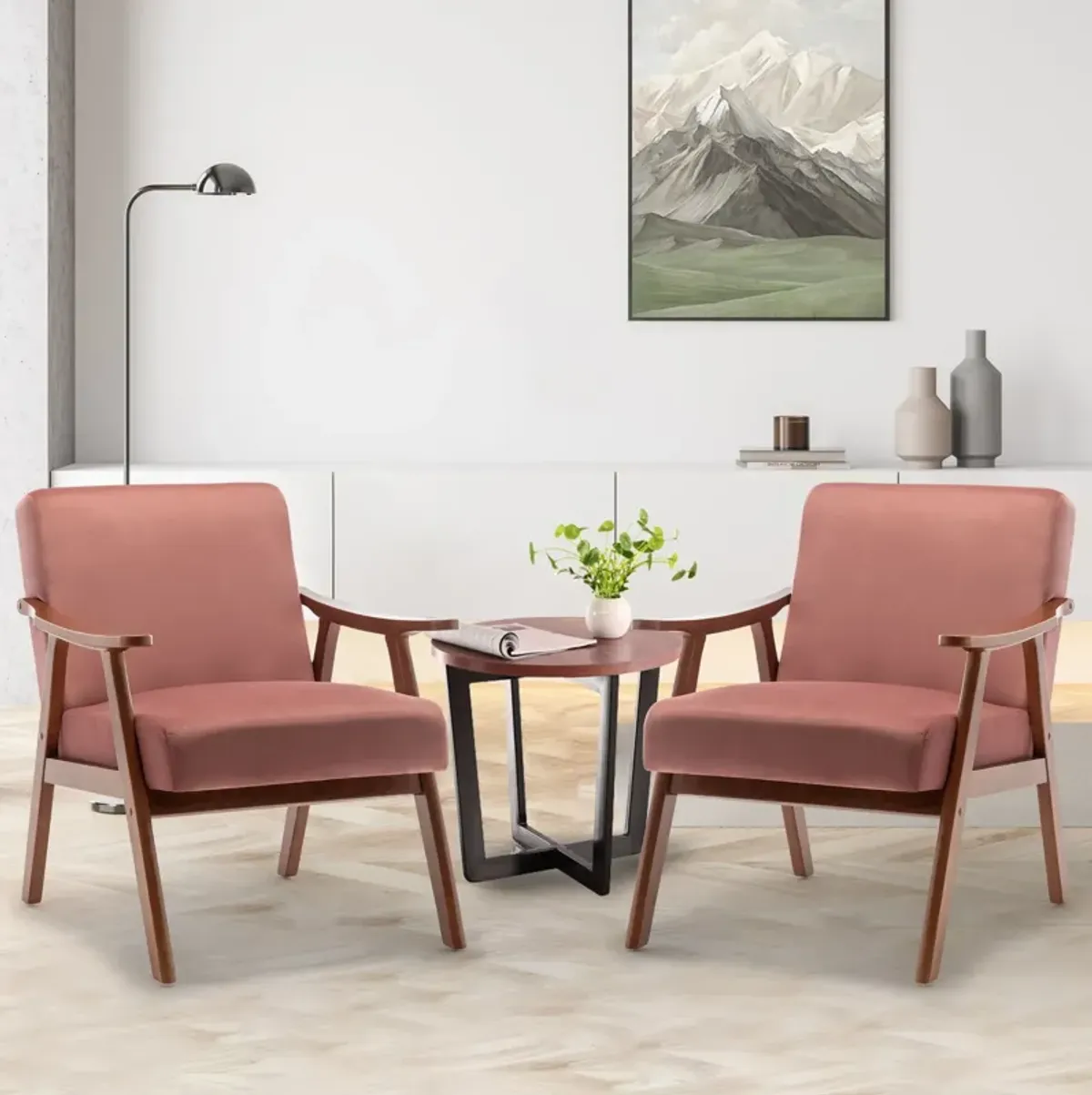 Mid Century Modern Accent Chair With Solid Wood Frame And Extra Thick Backrest