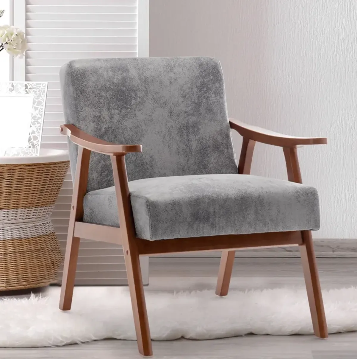 Mid Century Modern Accent Chair With Solid Wood Frame And Extra Thick Backrest