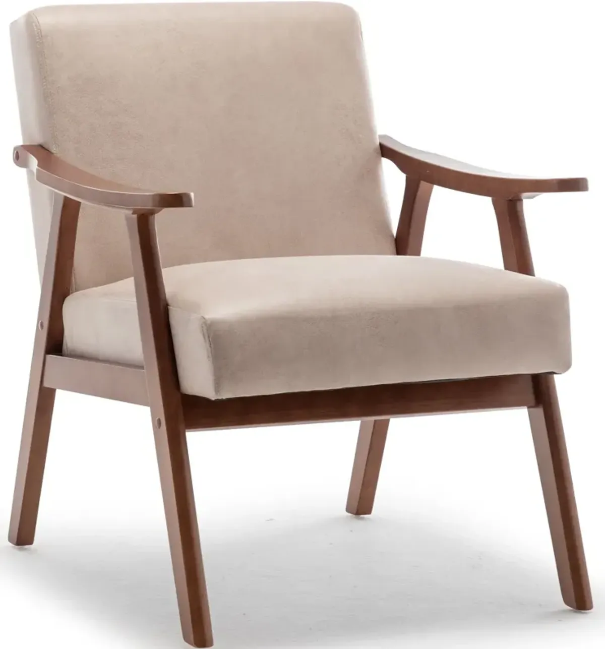 Mid Century Modern Accent Chair With Solid Wood Frame And Extra Thick Backrest