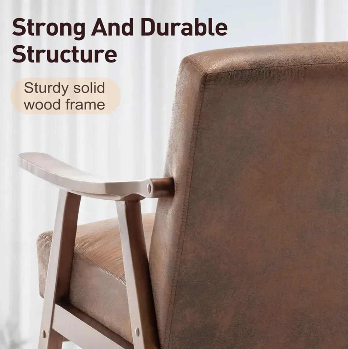 Mid Century Modern Accent Chair With Solid Wood Frame And Extra Thick Backrest
