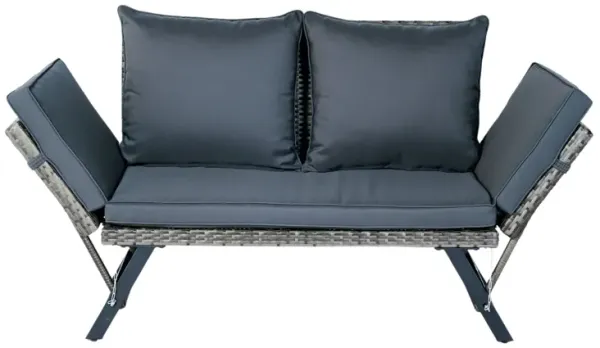 1 Pieces Patio Wicker Side Foldable Bench Patio Backyard Conversation Bench Gray Wicker - Dark Gray