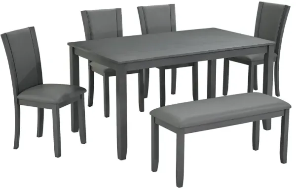 Modern 6 Piece Dining Table Set With Bench And Chairs For Dining Room Or Kitchen - Gray