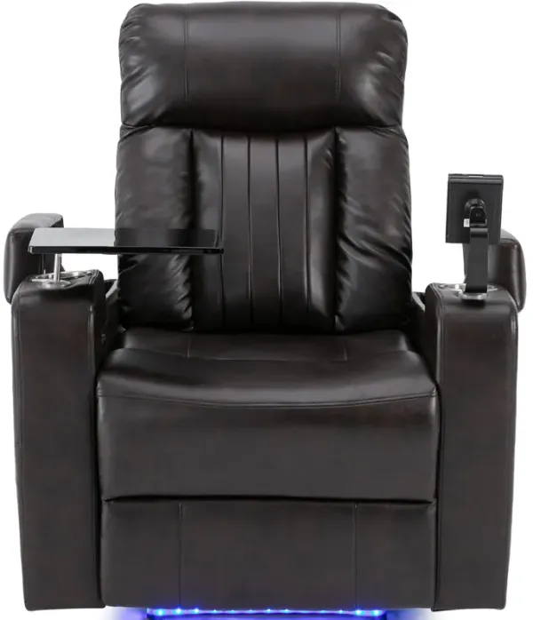 Power Recliner With Storage Arms, Cupholders, Swivel Tray Table And Cell Phone Stand - Brown
