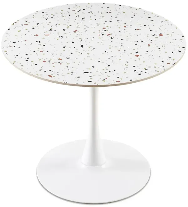 Mid-Century Stone Round Dining Table For Dining Room, Living Room, Cafe, Easy Clean - White