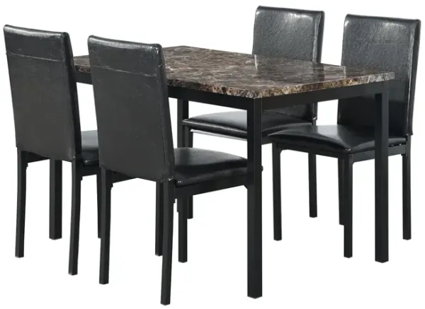 5 Piece Dinning Set With Faux Marble Top, Table & 4 Chairs - Black