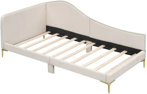 Twin Size Upholstered Daybed With Headboard And Armrest - Beige