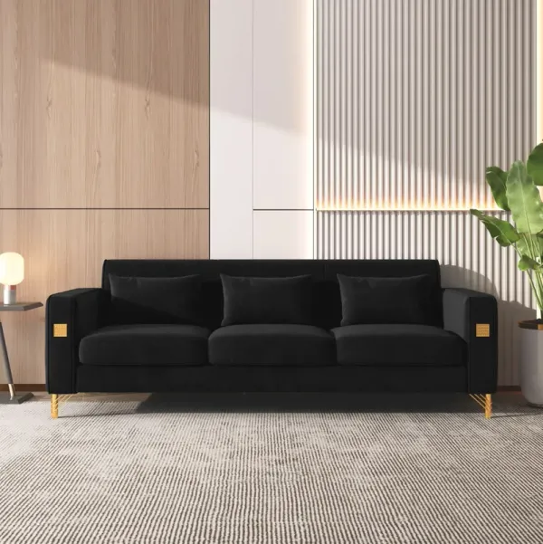 Velvet Sofa With Pillows And Metal Leg For Living Room