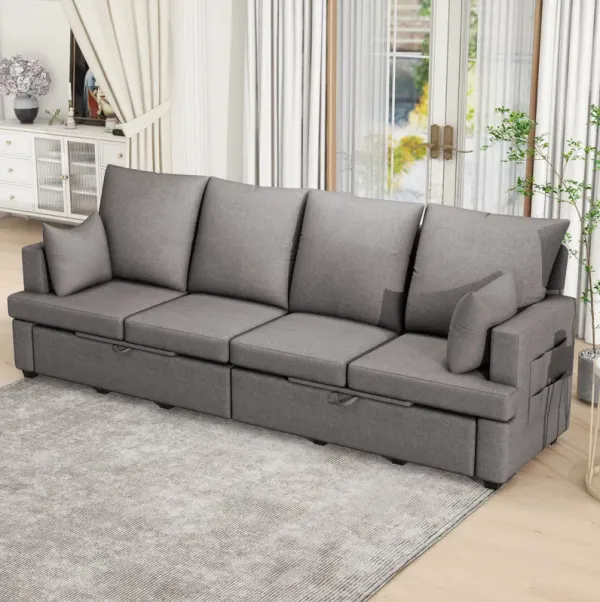 4 Seat Chenile Sectional Sofa Set With 2 Pilows, Freely Combinable