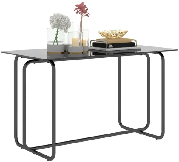 Rectangle Dining Table With Metal Frame, Tempered Glass Dining Table For Kitchen Room - Black
