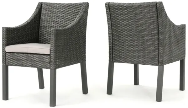 Outdoor Rattan Dining Chair With Straight Legs And Sloped Arms (Set of 2) - Gray / Silver
