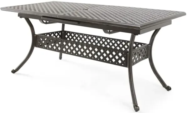 Outdoor Expandable Dining Table With Umbrella Holder, Lattice Pattern And Curved Legs - Black