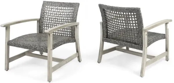 Outdoor Club Chair With Rattan Cover And Acacia Wood Frame - Gray