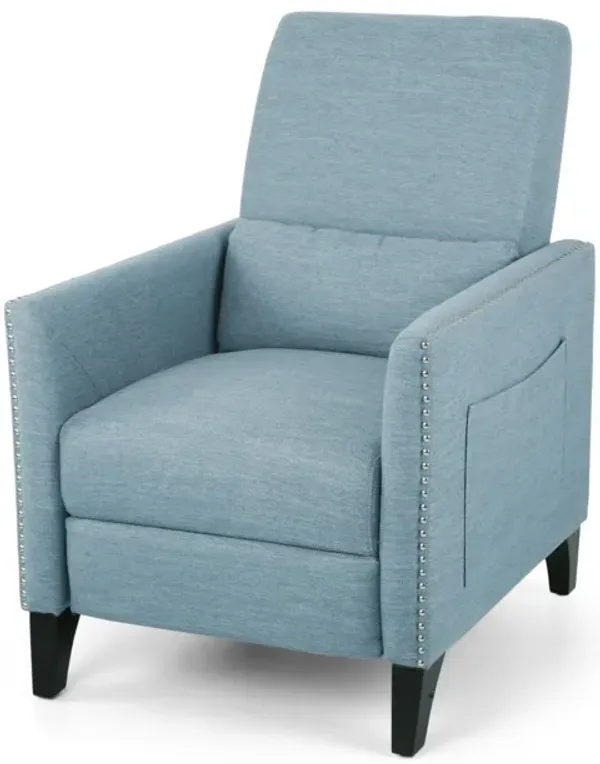 Repose Upholstered Recliner Chair With Nailhead Trim And Side Pocket - Light Blue